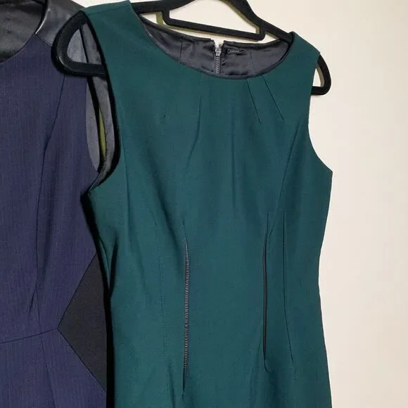 Lot of 2 Elie Tahari Office Career Dresses size 2 Blue Green Leather Trim Sheath - Picture 3 of 9